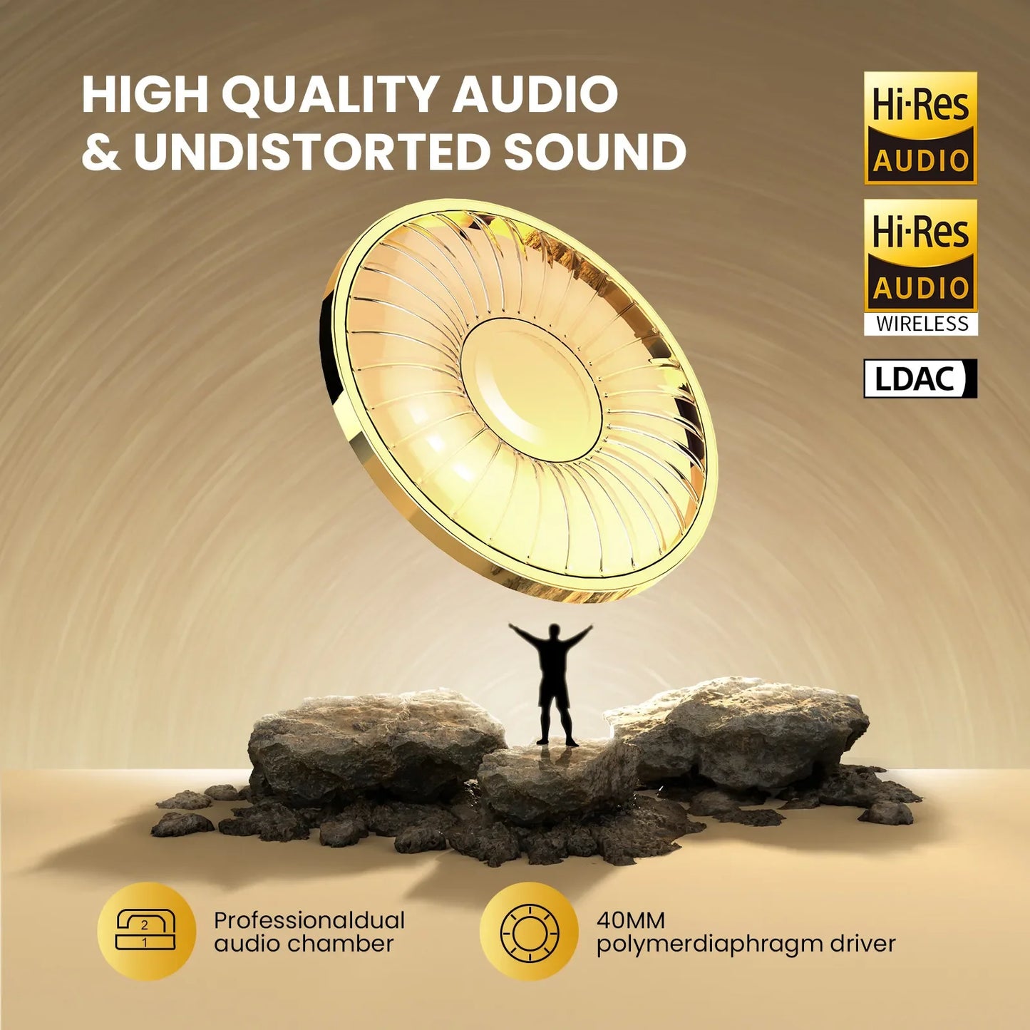 Oneodio A5 Bluetooth 5.4 Headphones 43dB Hybrid Active Noise Cancelling Over Ear Wireless Headset Hi-Res LDAC Audio With ENC Mic