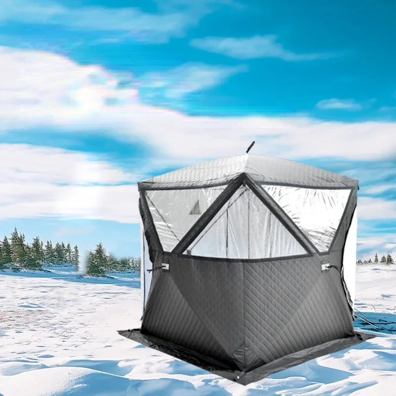 Outdoor 3-4 Person 4 Season Sauna House with Thickened Winter Ice Fishing Tent Large Window/chimney Mouth quick Open Portable