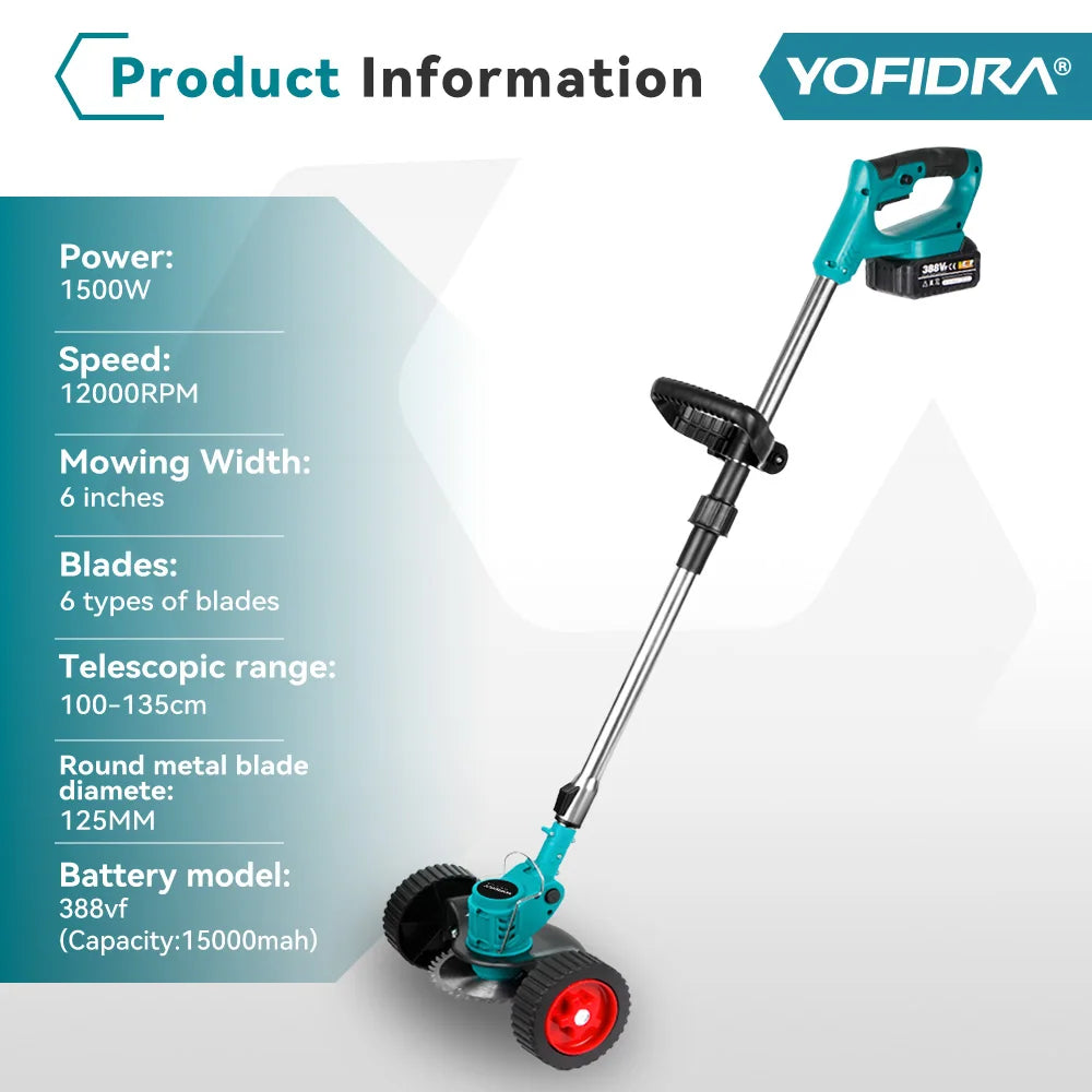 YOFIDRA Electric Lawn Mower Handheld Length Adjustable Cutter Cordless Garden Grass Cutting Trimmer For Makita 18V Battery Pin