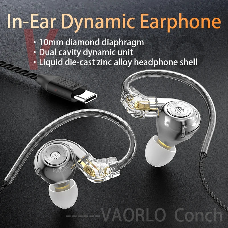 New In Ear Conch Wired Earphone Diaphragm HiFi Dynamic Headphone Monitors Interchangeable Earbuds Type C Digital Wired Earphone