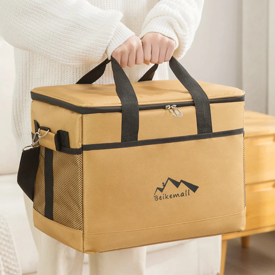 Large capacity portable picnic bag, outdoor camping crossbody waterproof cooler, thickened aluminum foil thermal insulation box