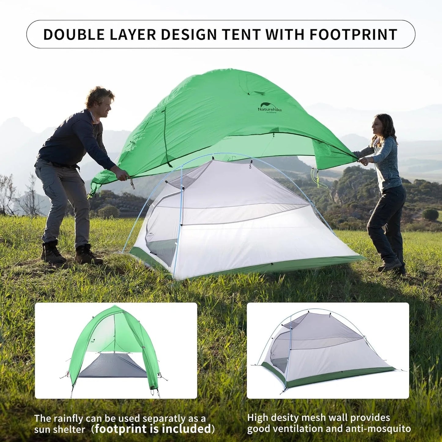 Naturehike Cloud Up 2 Person Camping Tent Waterproof Easy Build Ultralight Beach Tent Outdoor Hiking Backpacking Shelter Tents