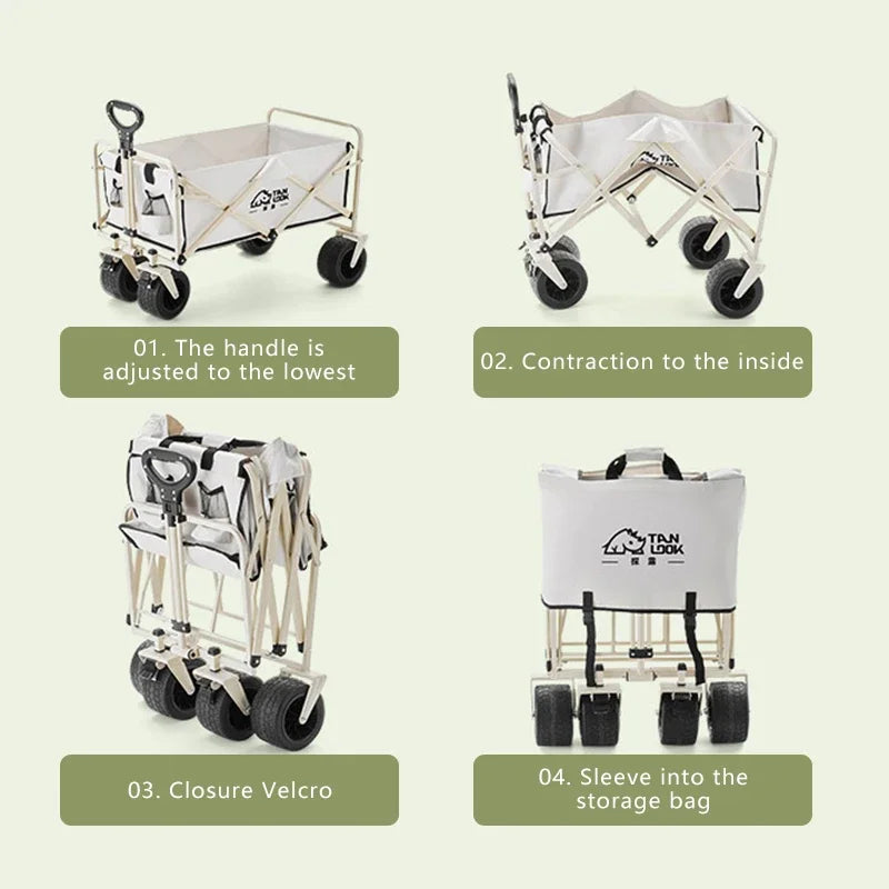 Portable Folding Trolley Park Beach Camping BBQ Trolley Multi-functional Trolley  Outdoor Large Capacity Garden Cart