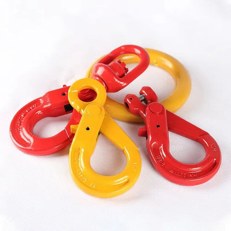 G80 European Safety Self-locking Hook Alloy Steel Eye Type Lifting Cargo Hook Rigging Swivel Sheep Horn Lifting  Safety Hook