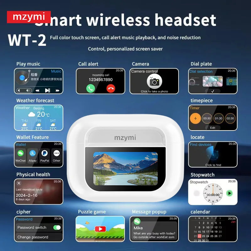 MZYMI A9 Pro Wireless Earbuds LED Screen TWS ANC Bluetooth5.4 Earphones HIFI Stereo Headsets In Ear Sports Headphones With Mic