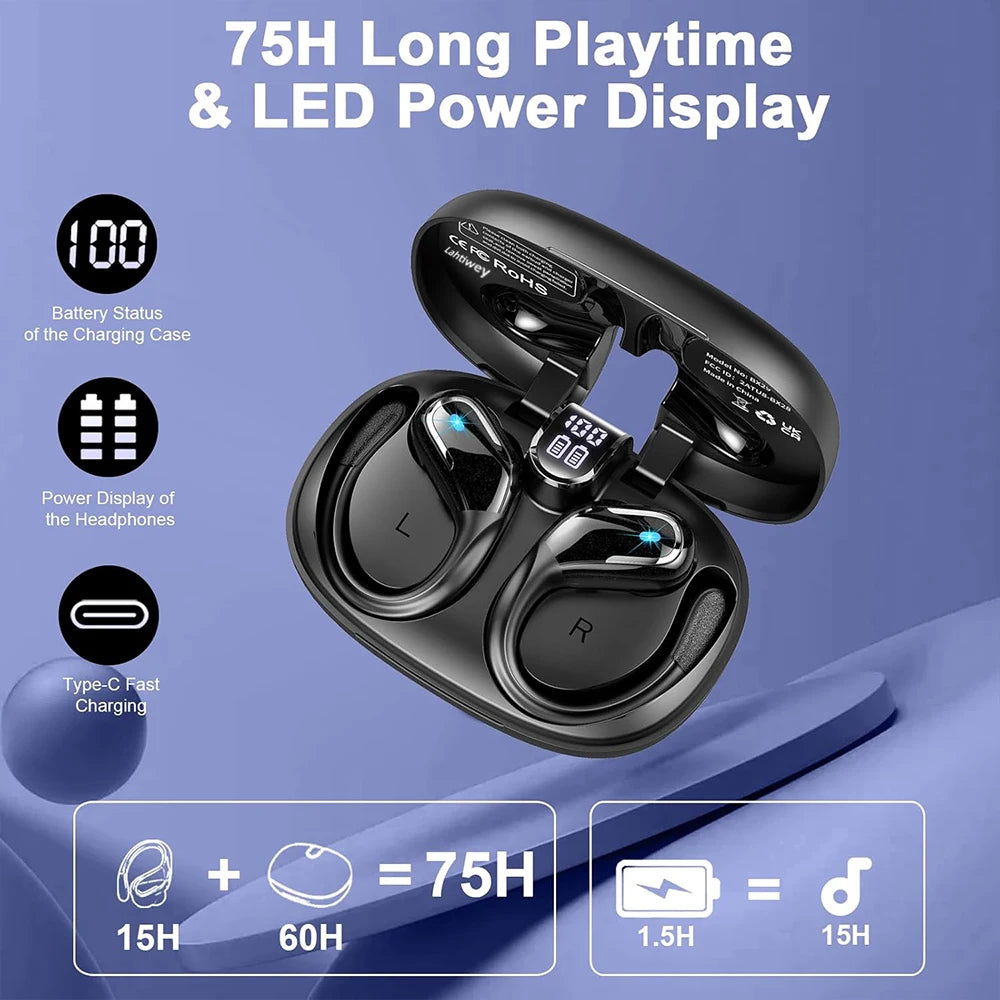Wireless Earbuds Sport, 75H Playtime Bluetooth 5.4 Headphones with HD ENC Noise Cancelling Mic, Waterproof Bluetooth Headphones