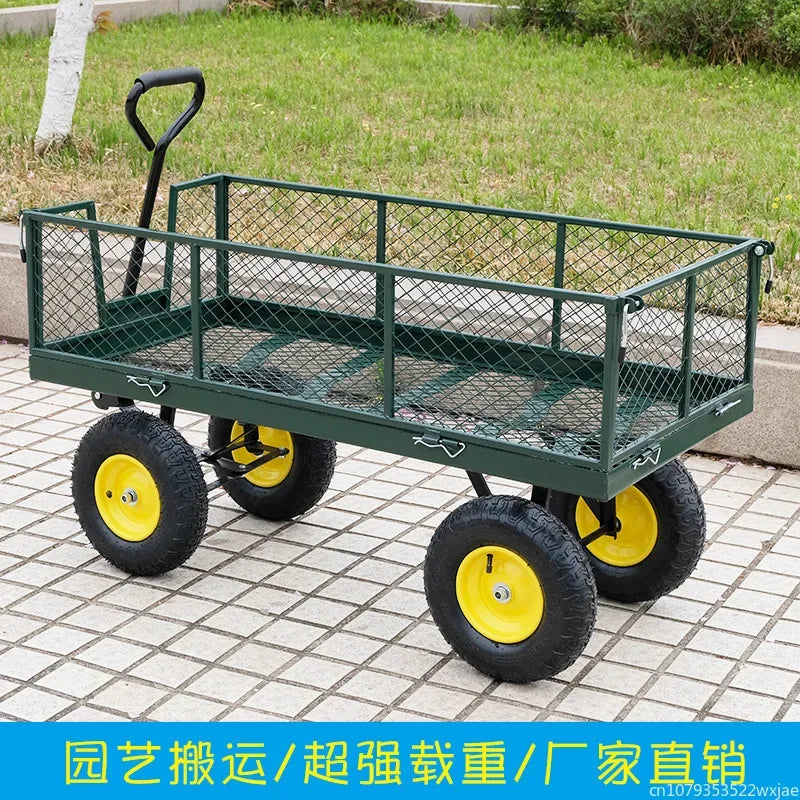 Household Garden Wagon Trolley Courtyard Camping Lawn 4 Wheel Barrow Outdoor Steel Folding Cart Beach Wagon Cart