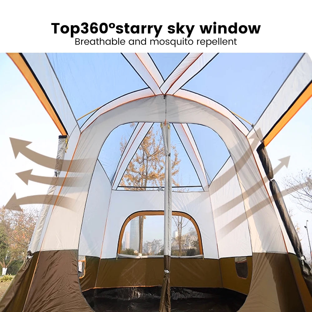 2025 Upgraded 4 Season Camping Tent 3-12 Person Waterproof Windproof Double Layer 2 Room Family Outdoor Backpacking Equipment