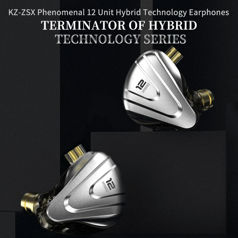 KZ ZSX Terminator Metal Headset 5BA + 1DD Hybrid 12-driver HIFI Bass Headphones In-ear monitor with noise cancellation