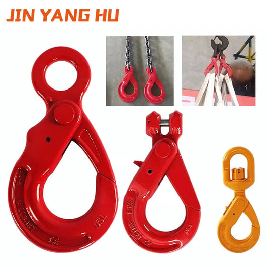 G80 European Safety Self-locking Hook Alloy Steel Eye Type Lifting Cargo Hook Rigging Swivel Sheep Horn Lifting  Safety Hook