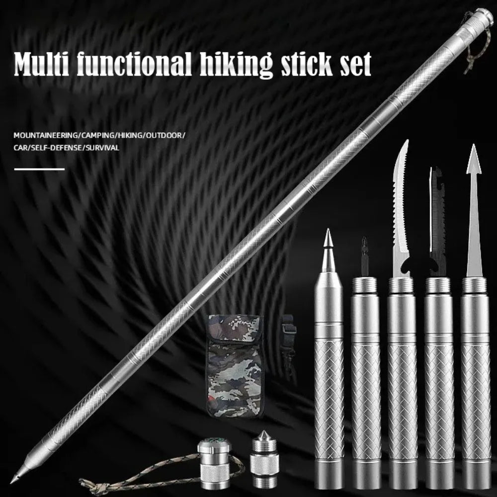 Professional Outdoor Mountaineering Stick Multi-function Metal Self Defense Stick Travel Mountain Camping Survival Tools