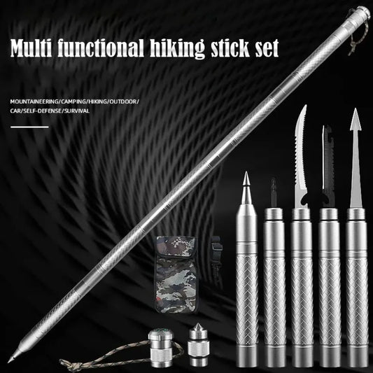 Professional Outdoor Mountaineering Stick Multi-function Metal Self Defense Stick Travel Mountain Camping Survival Tools