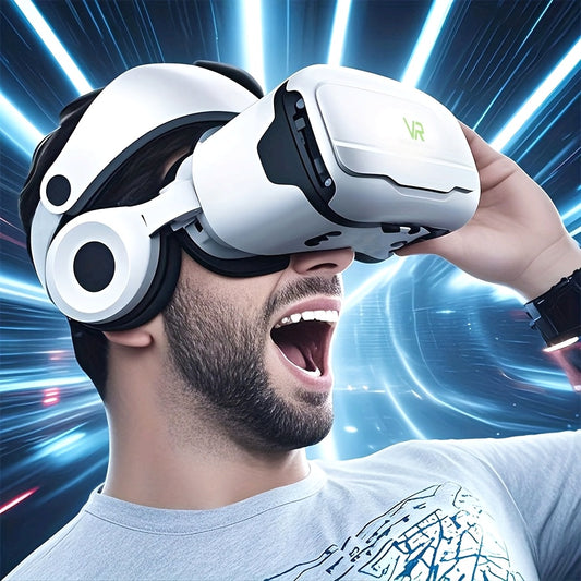 VR Headwear 3D Virtual Reality Glasses with Detachable Design, 11.94-16.59cm Mobile Phone Screen Support, Myopic Naked Eye Viewing, Multi-Function Buttons & Telescopic Headband for Gaming & Virtual Reality Immersive Experience, Headset for Gaming, Headba