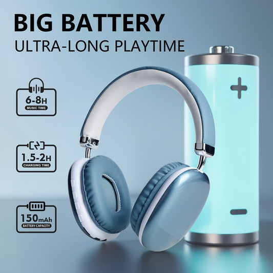 Dual-Use Wireless Headphones - Long Battery Life, Heavy Bass, Wired and Wireless Modes, E-sports and Learning Compatible, Quilt Word Head-mounted Design, Microphone Included