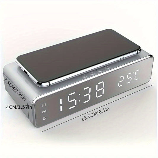 3-in-1 Wireless Charging Station with Digital Clock, Temperature Display, and Alarm - Multi-Functional Charger Pad for iPhone, Samsung Galaxy, and AirPods - Perfect for Bedroom, Living Room, and Office, Bedroom Alarm Clock | Modern Charging Station | Dur