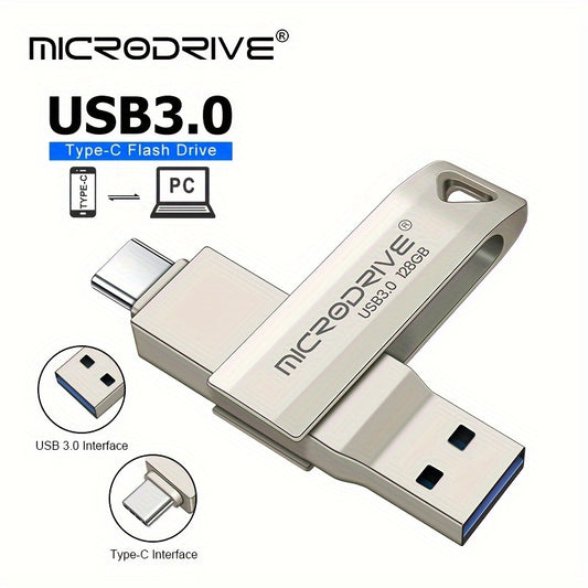 MICRODRIVE Dual OTG 2-in-1 USB Flash Drive, USB 3.0 Type-C Memory Disk with Keyring, 64GB/128GB/256GB, for Data Storage and Transfer
