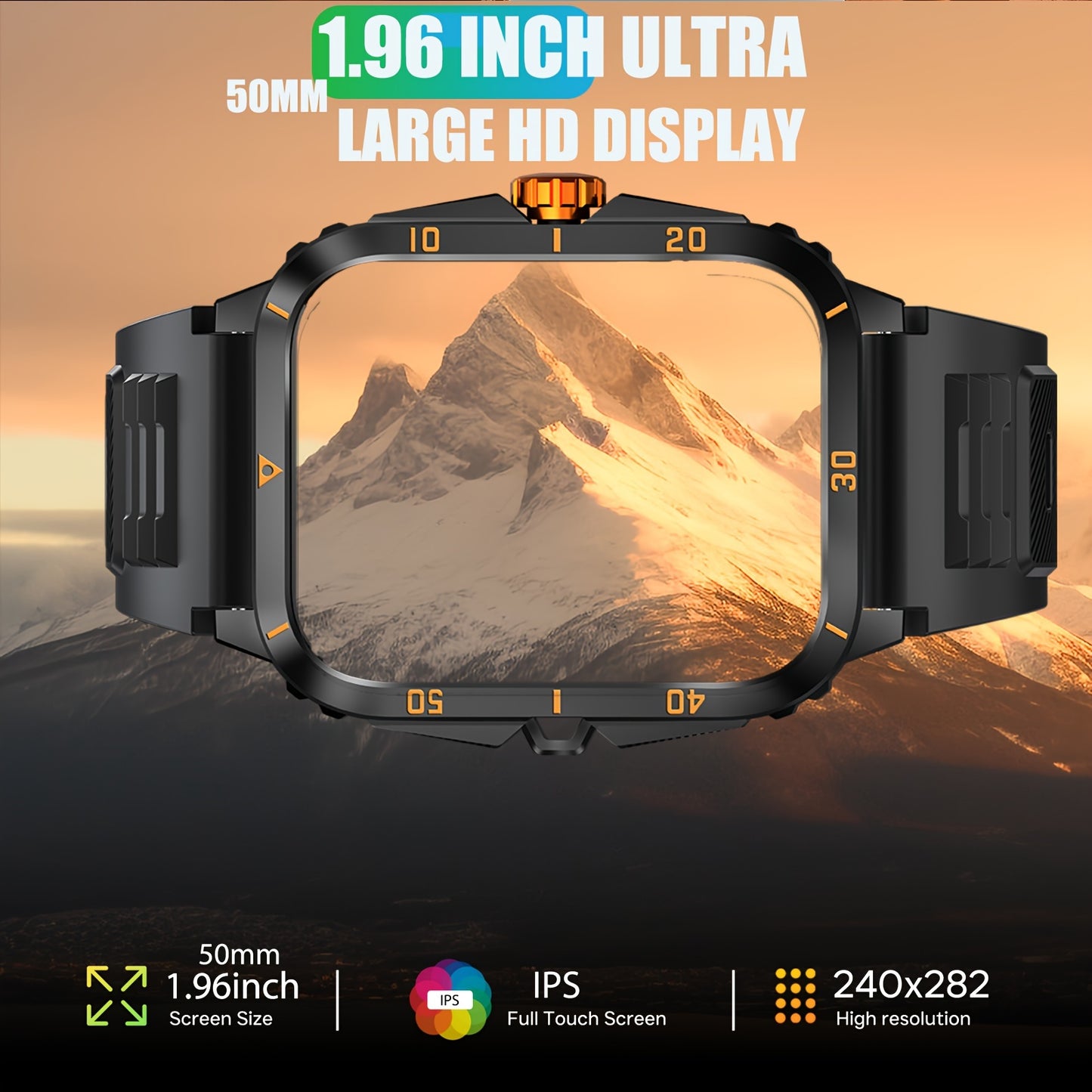 JELLOO Smart Watch 1.96-Inch with Wireless 5.3, Voice Assistant, Exercise Recording, Timer, Stopwatch - Multi-Sports Mode, Wireless Calling (Answer/Make/Reject) for iPhone and for Android, 3ATM, USB Charging