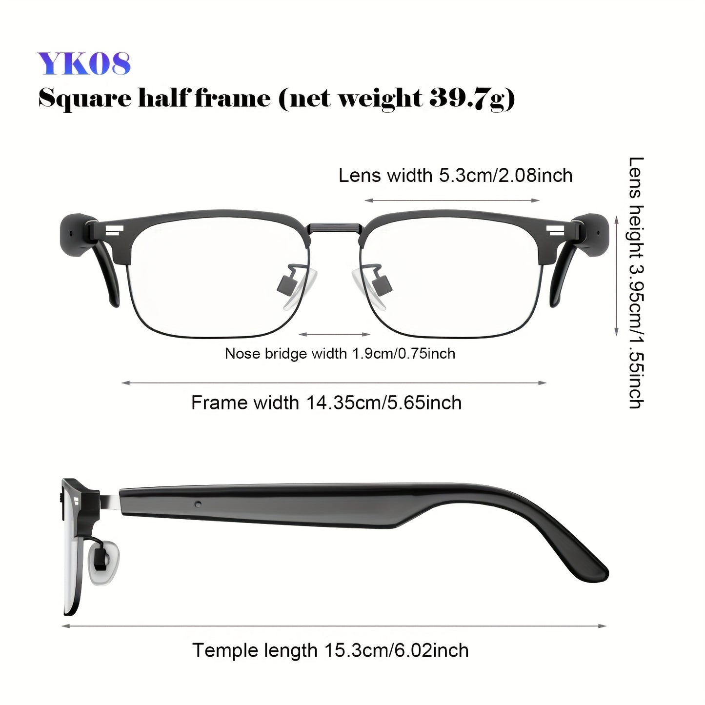 Wireless 5.3 Wireless Smart Glasses: HD Music, Hands-free Calling, Touch Control, Built-in Microphone & Noise Cancellation/Dual Speakers, Lightweight, Outdoor/Hiking/Running/Driving/Office - Lightweight Unisex Sport