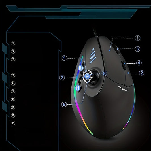 JOMAA C18 Wired Gaming Mouse with Vertical Rocker, Customizable Macro Programming, RGB Lighting, Optical Movement Detection, USB Connection, Ambidextrous Design - Ideal for PC and Laptop Use, Computer Mouse for Desktop