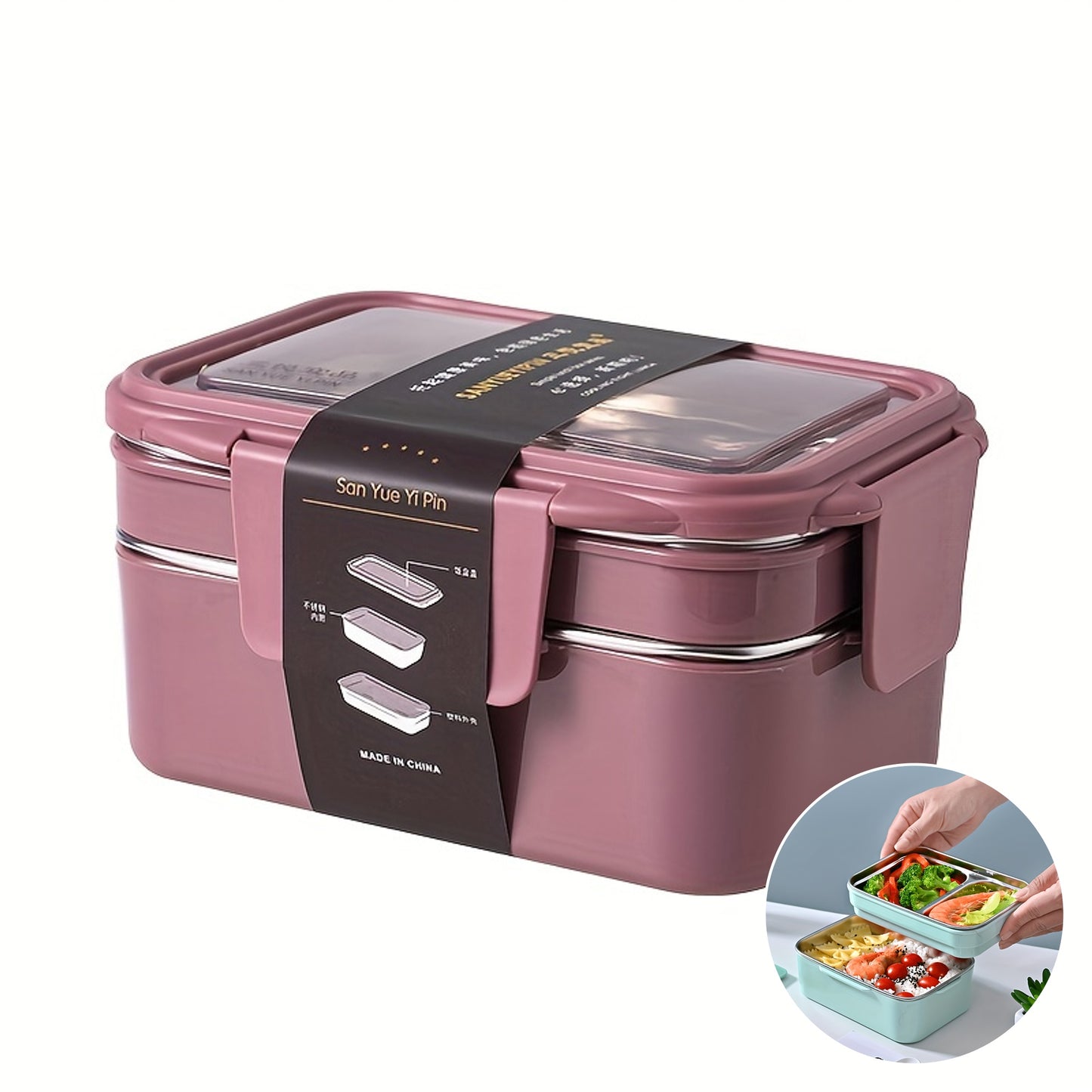 1pc Programmable Stainless Steel Lunch Box with Grids, Leakproof Bento Container, Dishwasher Safe, Rectangle Food Storage for Office, School, Canteen, Home Kitchen - No Electricity Needed,Back to School