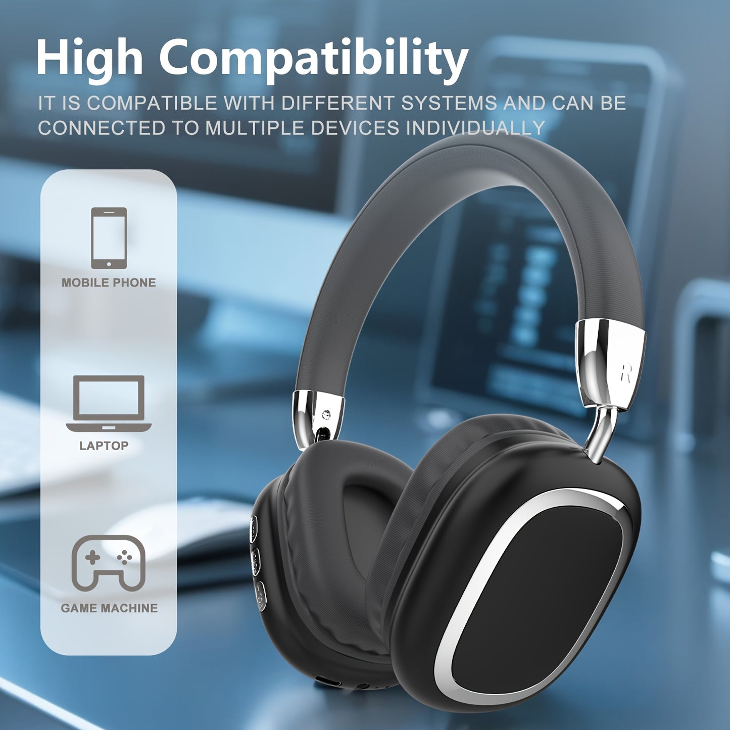 B35s Wireless Over-Ear Headphones with Wireless, Type-C Fast Charging, Long Battery Life, Surround Sound & Stereo Speakers, Compatible with PC, Tablet, Smartphone, Camera - Ideal for Gaming, Travel, Home, Office - Perfect Gift for Birthdays, Holidays, Co