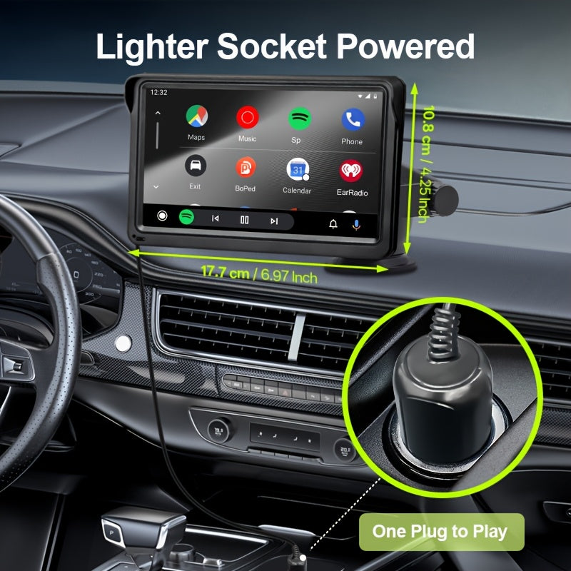 HIPPCRON 17.78cm Car Multimedia Player with CarPlay & Android Auto, Wireless, USB/AUX/MirrorLink, Parking Assistance, Sunshade, Lighter Socket Power, Compatible with Most Vehicles, Car Audio Accessories, Modern Car Accessory, Highquality Display, Without