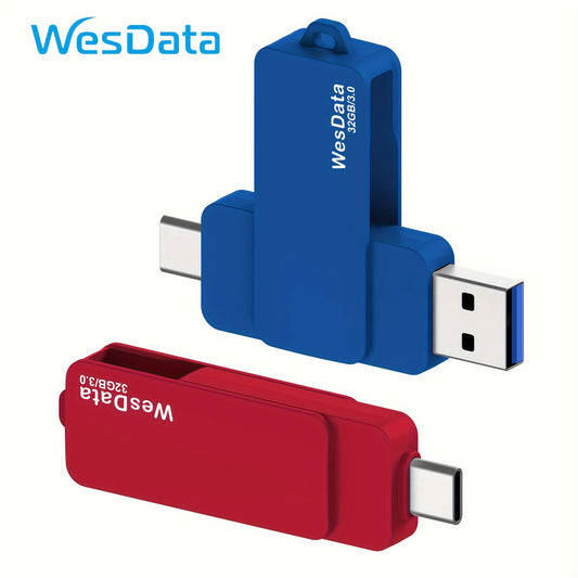 WesData 32GB 64GB 128GB USB 3.0+USB C Flash Drive, Dual Type C Thumb Drive USB C Memory Stick Storage and Backup for Android Smartphones with OTG, Tablets, Laptops, MacBook, PC, Gift For Birthday/Easter/Friends/Valentines
