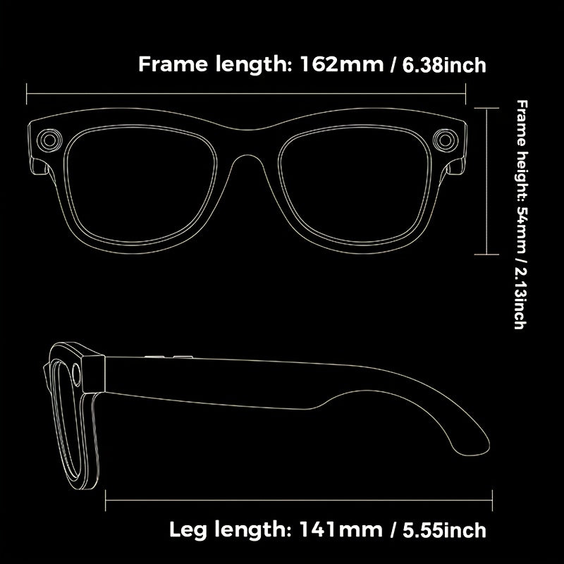 AI Smart Camera Glasses | 800W HD Camera | 1080P Stabilized Video | Dual Mic System | WFI+ Wireless Real-time Transmission | Wireless 5.4 Call | AI Voice Assistant | 160+ Languages Real-time Translation | AI Object Recognition | Anti-Glare & Blue Light B