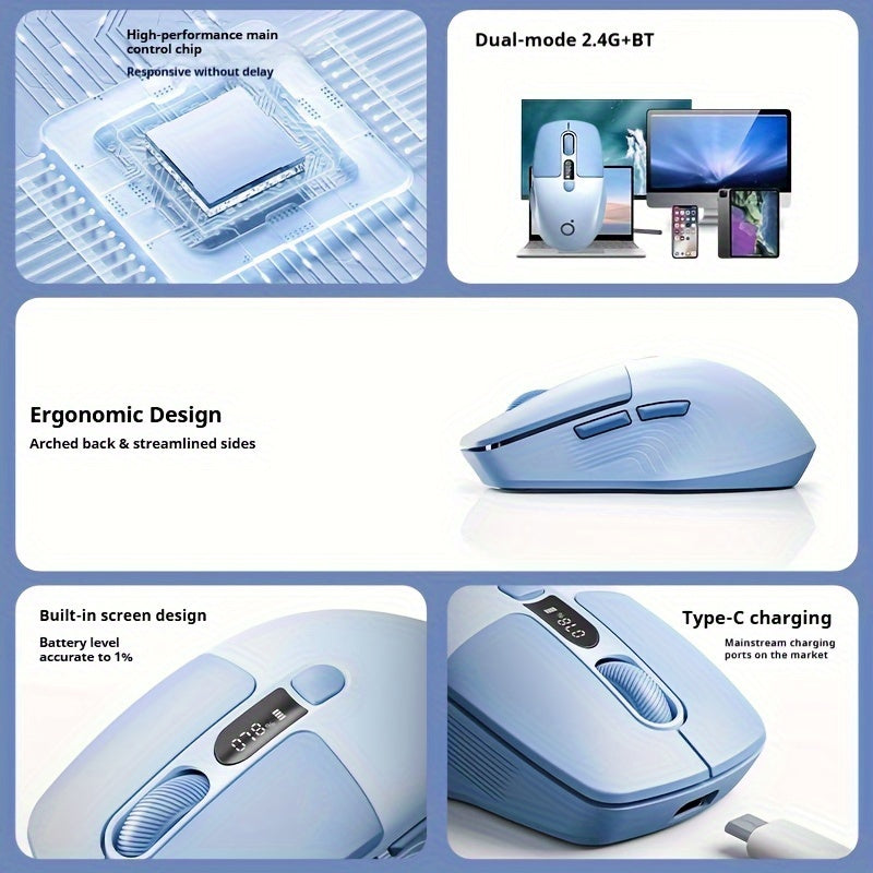 EWEADN Portable Wireless Gaming Mouse Mini - Wireless & 2.4G, Silent, Rechargeable with Type-C, Right-Handed Design, Optical Technology for Laptop & Desktop - Cream Gray & Blue, Wireless Mouse