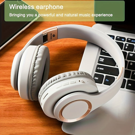 812 Wireless Over-Ear Headphones - Wireless 5.3, High-Definition Sound, Soft Earmuffs, Stable Signal Transmission, Portable Folding Design, Comfortable for Outdoor Exercise, White with Rose Golden Accents