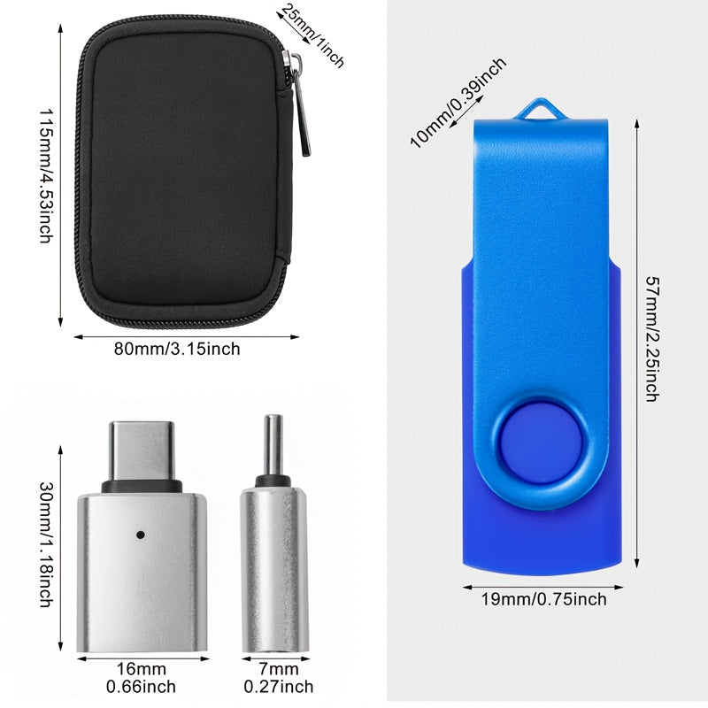 5pcs 128MB/4GB/16GB/32GB USB Flash Drives with 2 USB C Adapters and Soft Case, Thumb Drive, Storage Stick for Storage and Backup, Suitable for Android OTG Phones, for iPhone 15/16 Series, for Apple Computers, Tablets, Desktop Computers, Laptops
