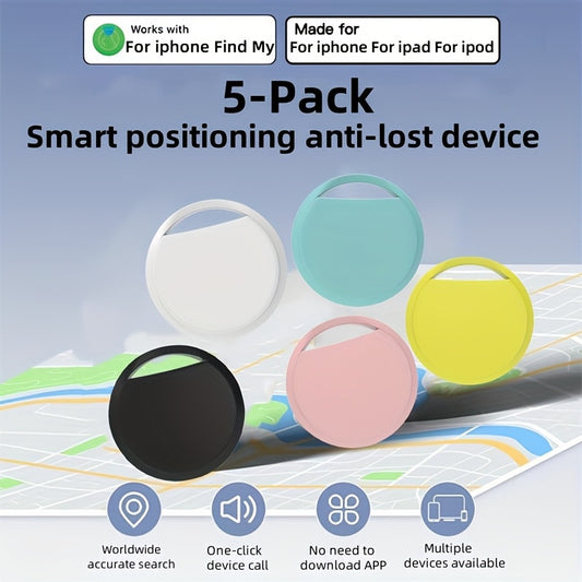 5pcs Air Tracker Smart Tags - Anti-Lost, One-Button Worldwide Positioning, Compatible with for iphone Find My, Ideal for Keys, Suitcases, Wallets, Pets, Battery Operated, Plastic Case, Wireless Tracker