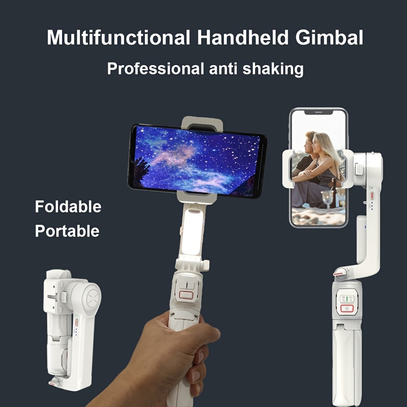 Handheld Gimbal Stabilizer, Professional Anti-Shake Phone Gimbal, Tripod, Telescopic Pole, Selfie Stick, Fill Light, Portable Foldable, Wireless Remote Control, Long Battery Life, Advanced APP Function Support First-Person Perspective Shooting, Suitable
