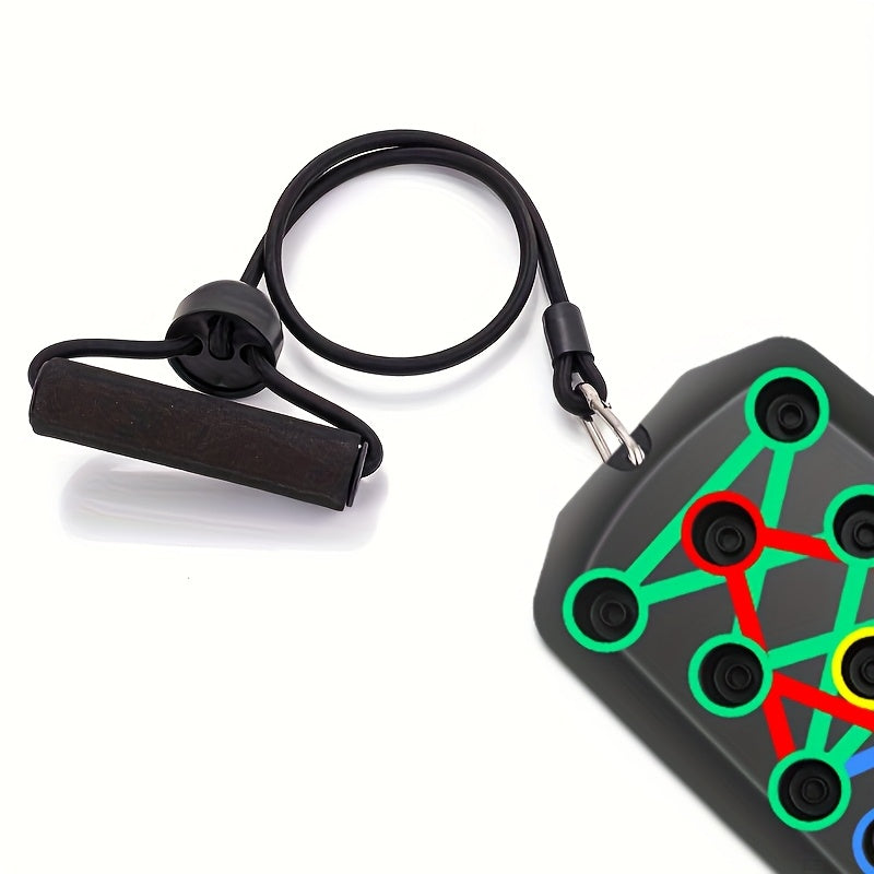 MACYO 28-Hole Push-Up Board with 2 Resistance Bands - Multifunctional Home & Gym Exercise Equipment, Chest Muscle Trainer, Strength Training Device, Includes Jump Ropes & Handles, Durable PP Material, Black, Gym Accessories