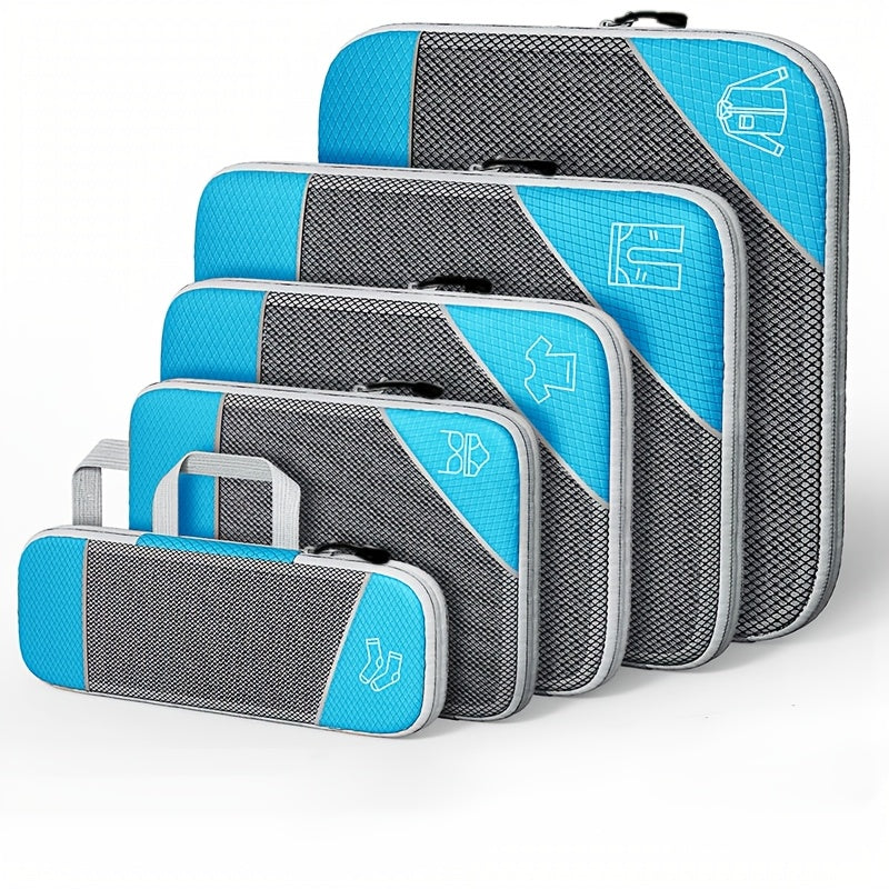 5pcs Nylon Packing Cubes Set, Lightweight Compressed Travel Storage Organizers, Visual Luggage Bags for Travelers & Frequent Flyers, Suitable for All Luggage Sizes, Perfect Gift for Travel Enthusiasts, Under-Bed Storage