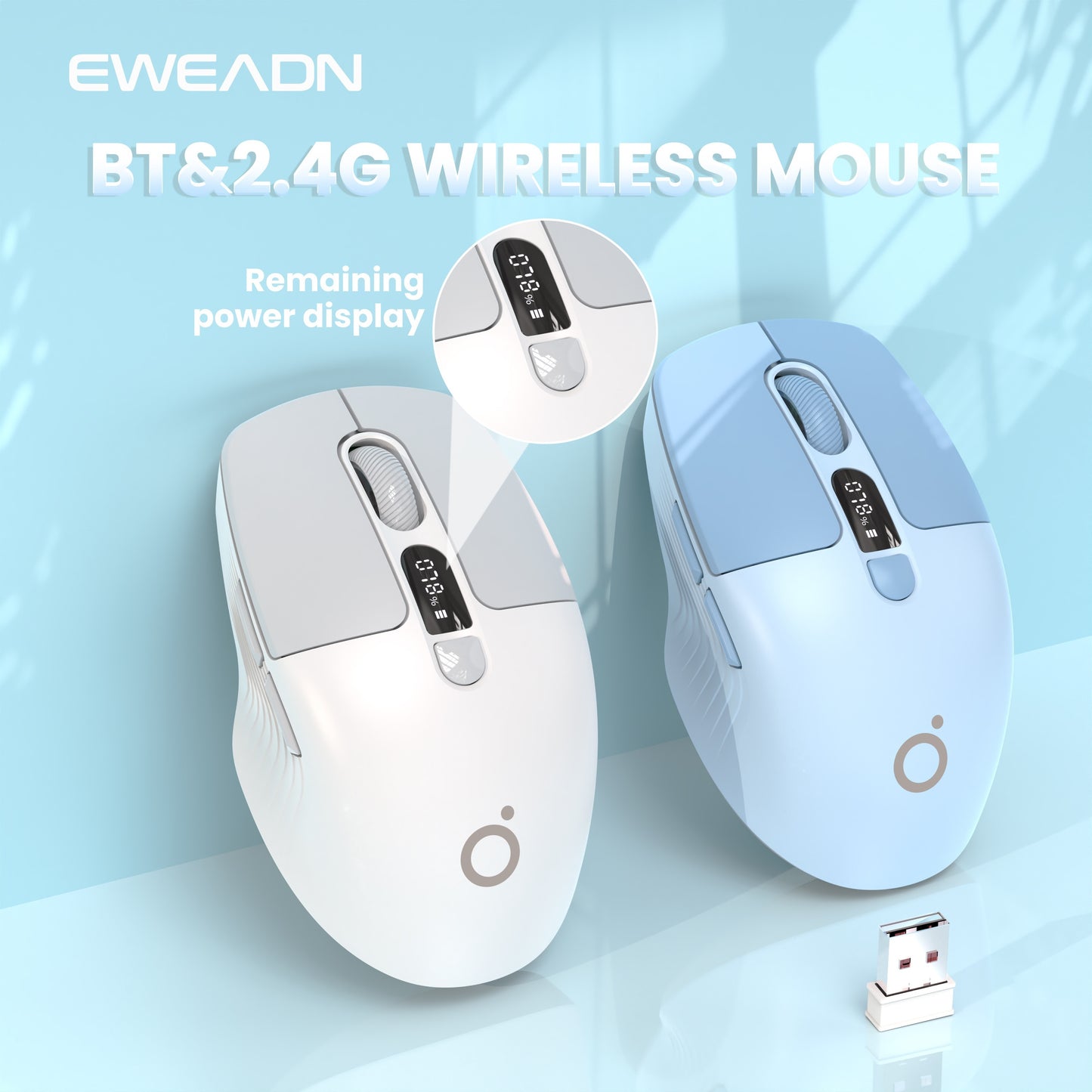 EWEADN Portable Wireless Gaming Mouse Mini - Wireless & 2.4G, Silent, Rechargeable with Type-C, Right-Handed Design, Optical Technology for Laptop & Desktop - Cream Gray & Blue, Wireless Mouse