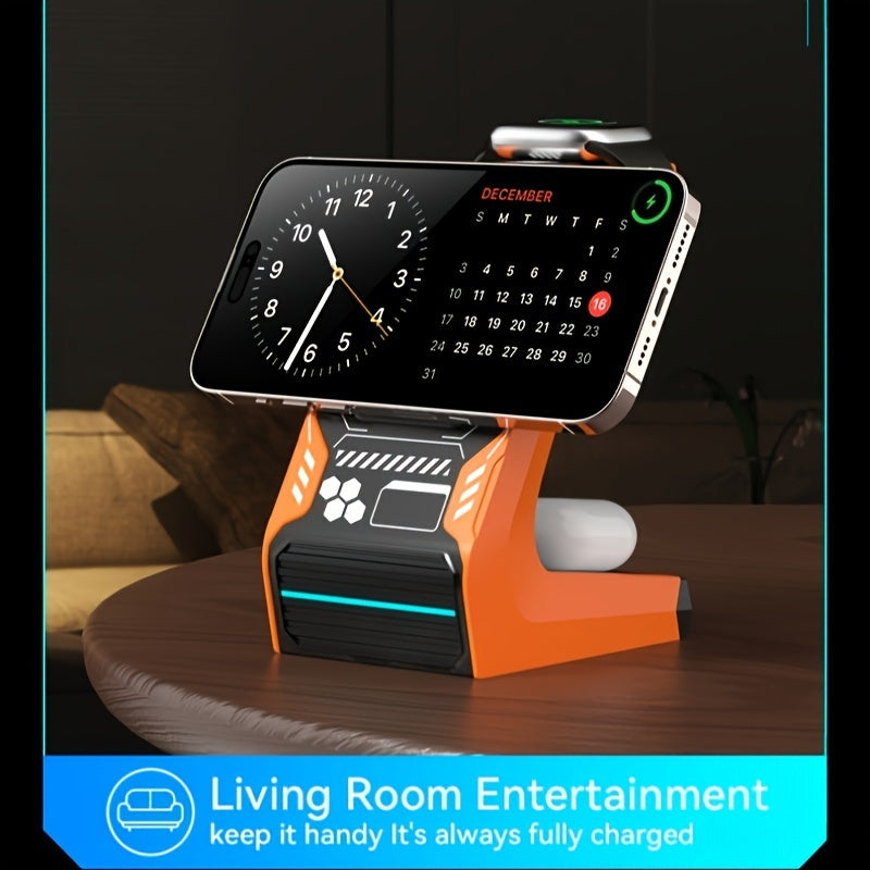 1 Wireless Magnetic Charging Station - 3-in-1 Wireless Charger Stand for Watch, Headphones, Phone Suitable for iWatch, iPhone 16 15 14 13 12 Pro Max with Holder Available in Black/Orange/White