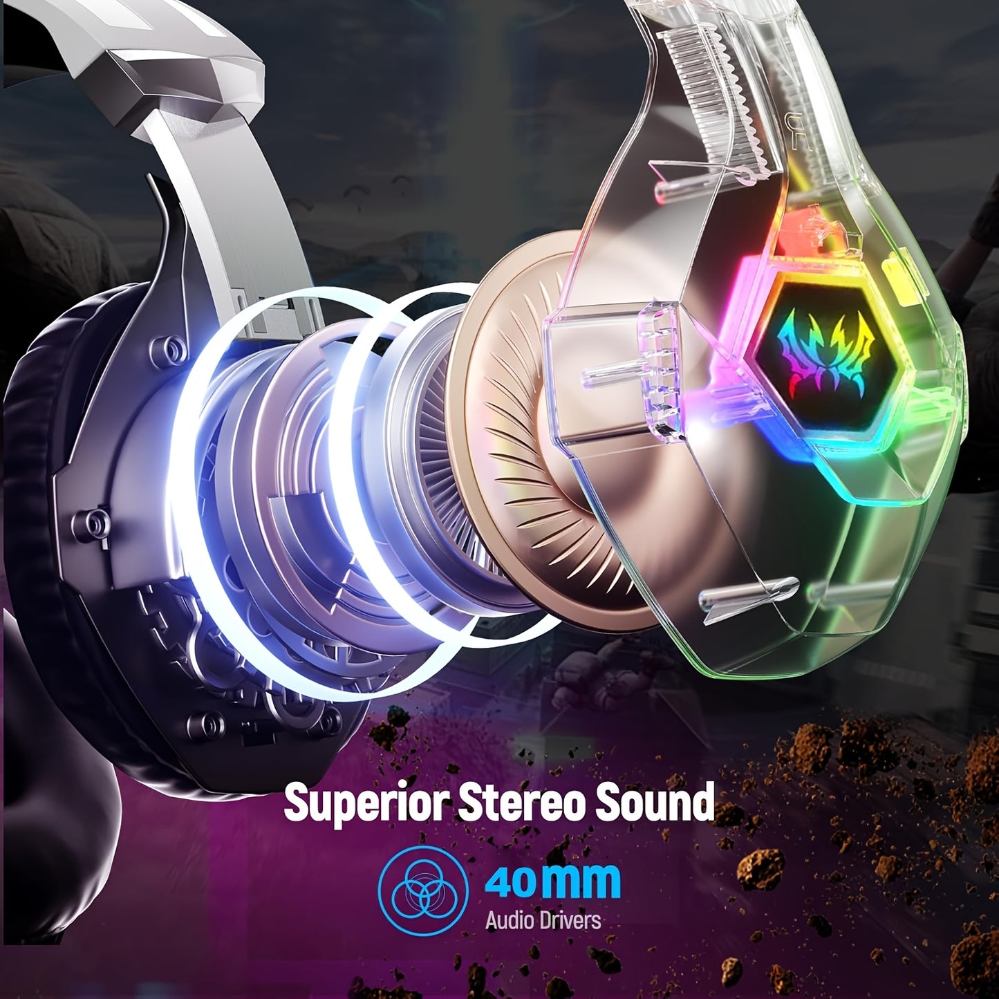 GS450 Stereo Gaming Headset for PS4pcs Xbox One PS5 Controller, Noise Cancelling Over-ear Headphones with Mic, LED Light, Surround Bass, Soft Memory Earmuffs