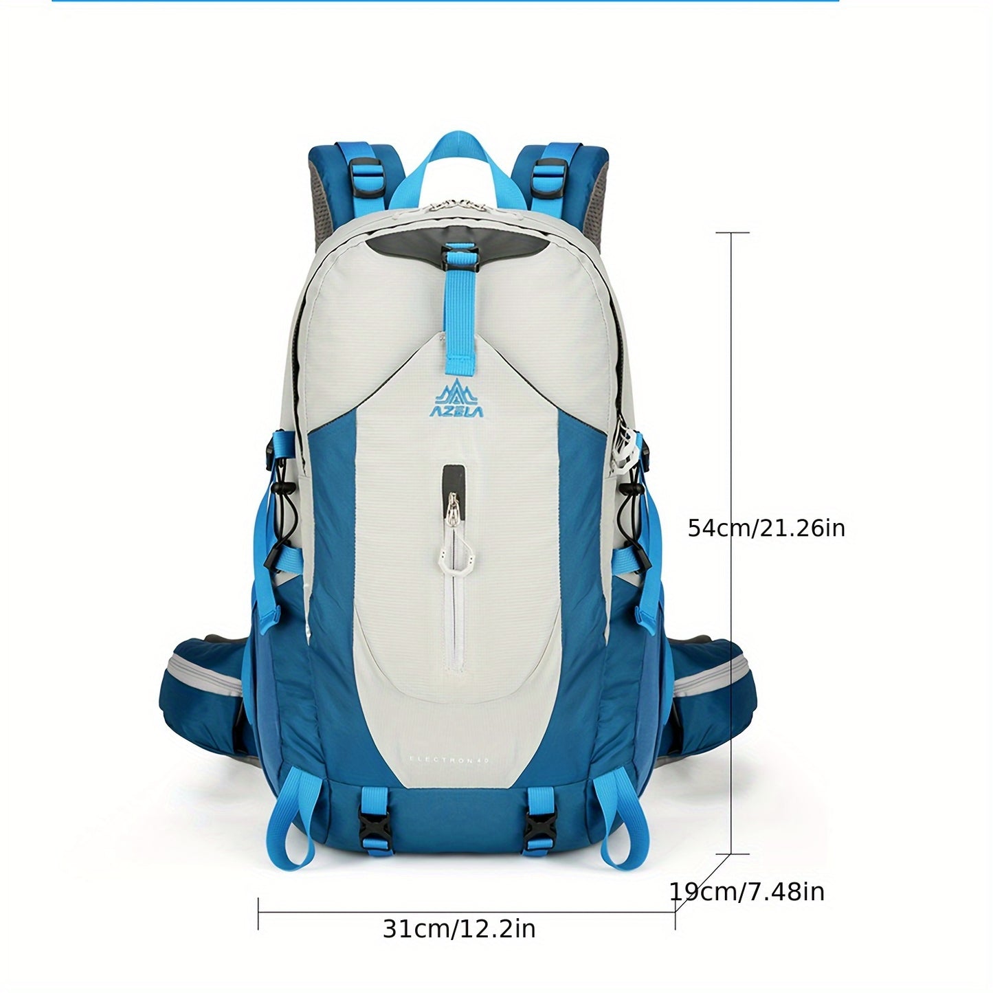 50L Hiking Backpack - Durable Oxford Cloth, Mixed Colors (Black/White/Blue), Camping & Travel Essentials Bag with Adjustable Shoulder Straps, Multiple Utility Pockets, Zipper Closure, and "Hike Together" Motif, Backpack for Hikin