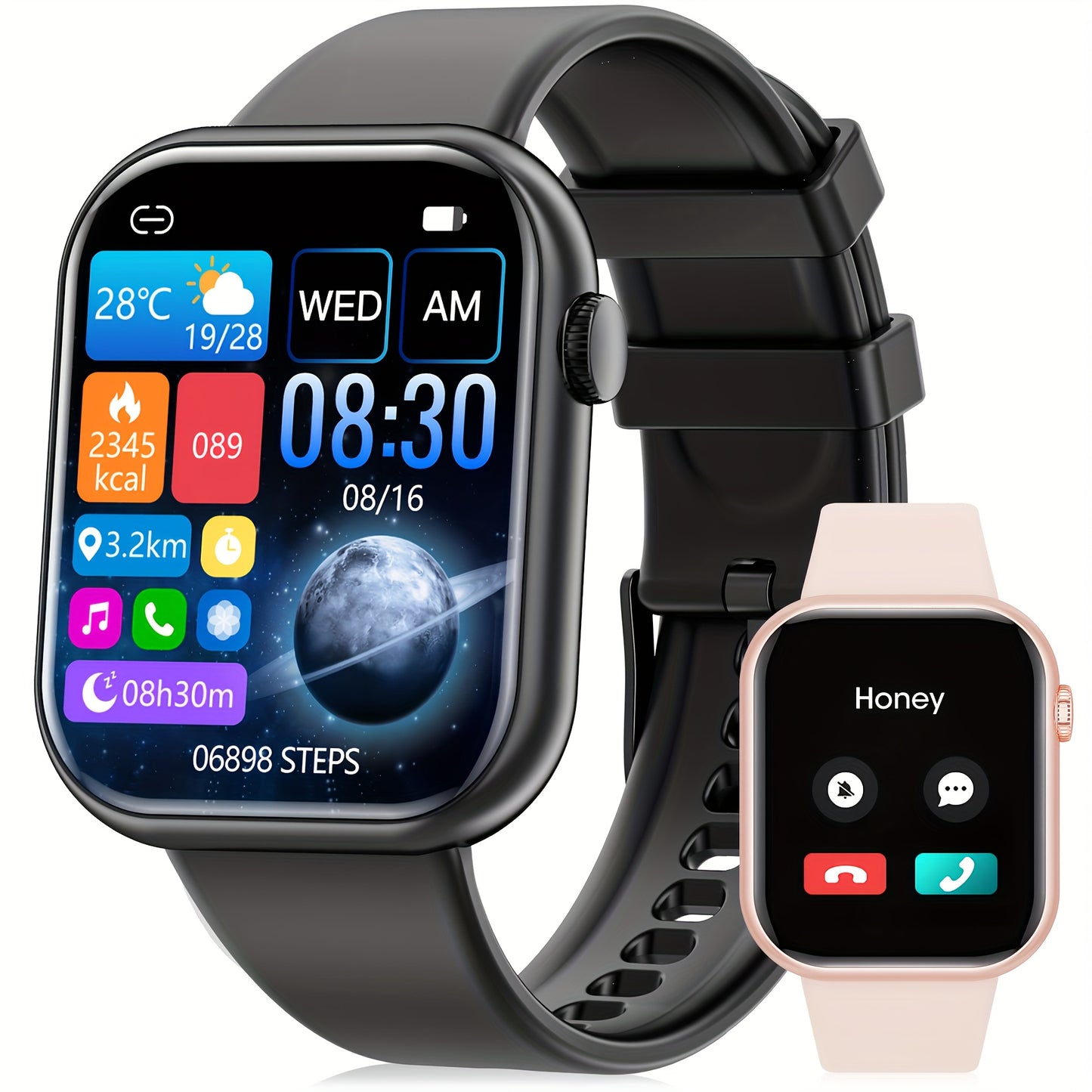 Mingwear Smart Watch with Wireless Calling, 4.65cm Full Touch Screen, IP67, 30+ Sports Modes, Sleep Tracker, Magnetic Charging, Compatible with Android/iOS - Unisex Fitness Tracker for Men & Women, Smart Connectivity Watch | Sleek Watch Design | Highreso