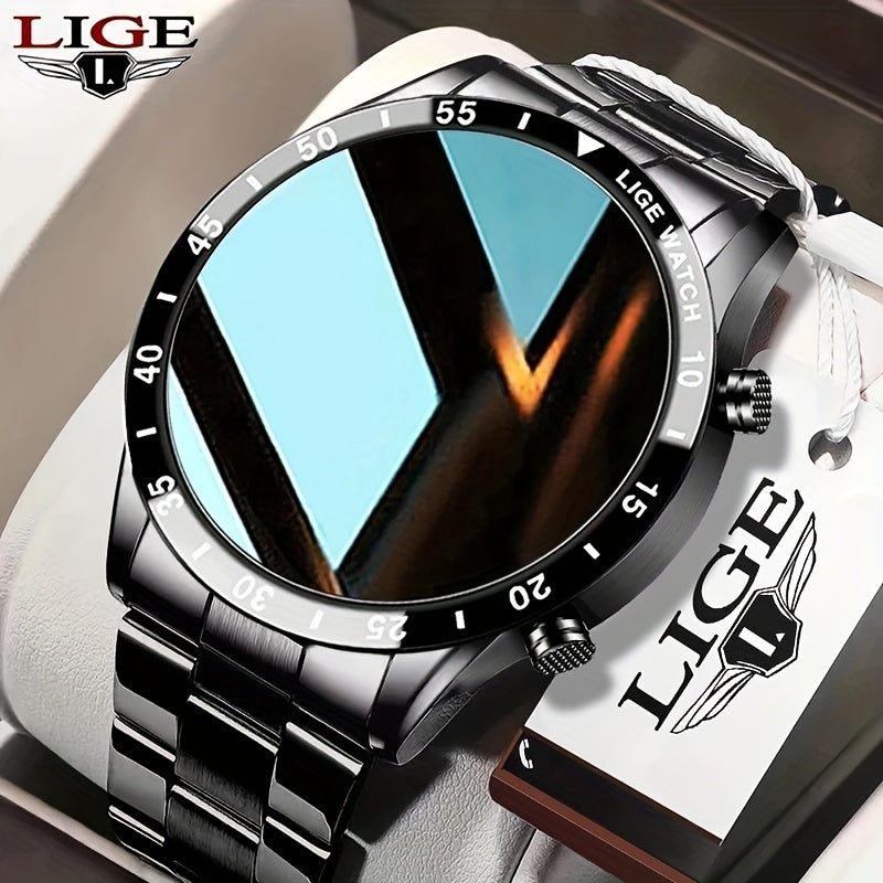 LIGE Fashion Full Circle Touch Screen Steel Band Call for Man Smart Watch Sports Activity Fitness Smartwatch for Men