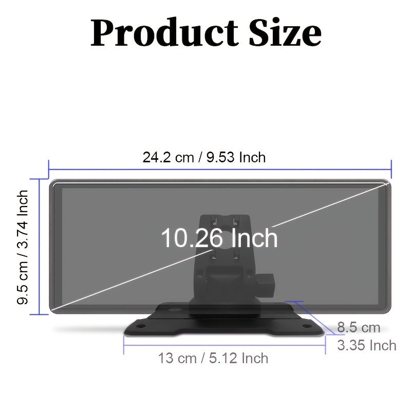 Hippcron 10.26-inch Portable Car Audio Video Player Navigation, Supports CarPlay and Android Auto, HD IPS Touch Screen, Mobile Phone Wired Mirror Screen Navigation, Hands-Free Call/Music, AUX/FM Transmitter, Reverse Camera, Optional Backup Camera