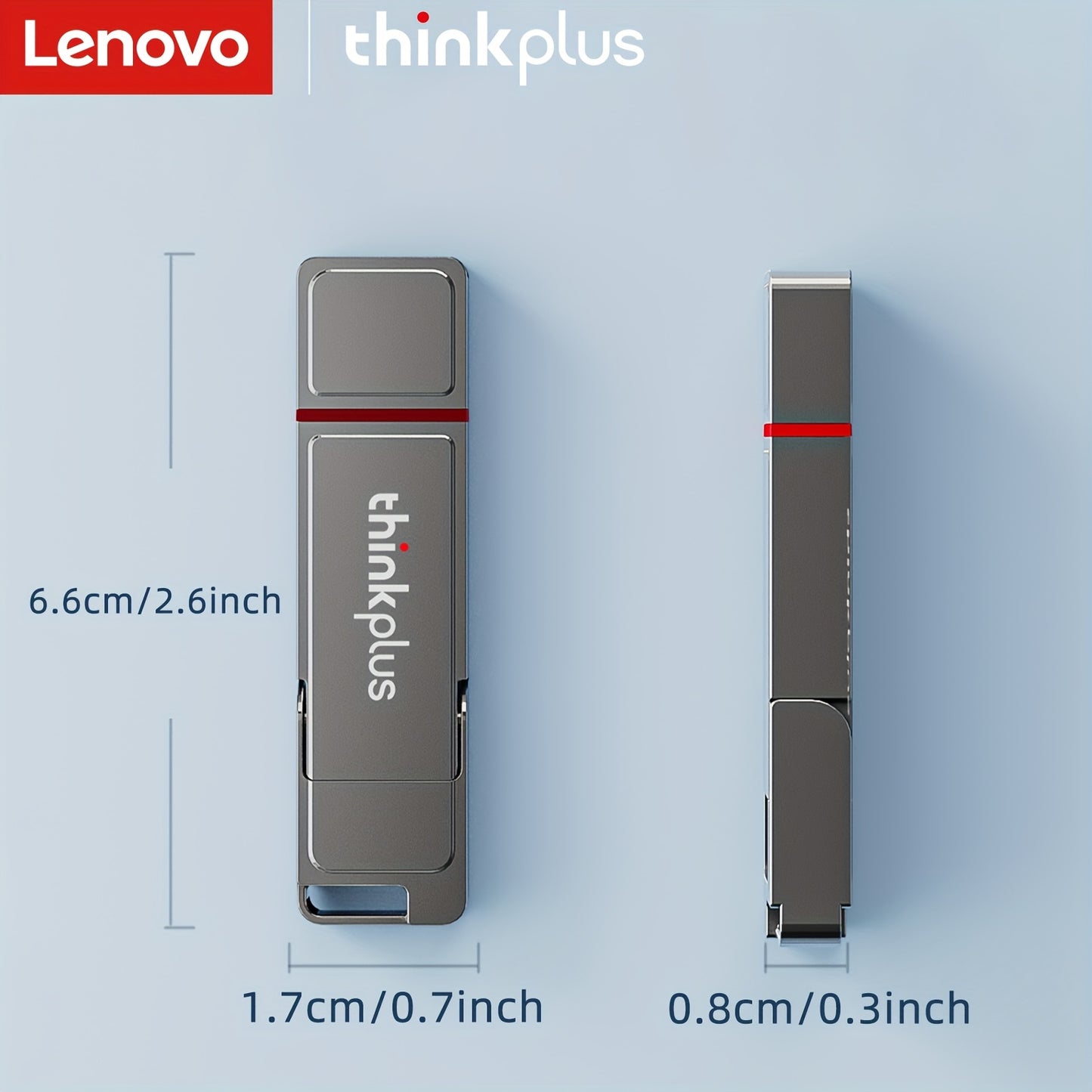 LENOVO USB3.2 Flash Drive, Plug and Play, High-efficiency Transmission, Tail Hollow Out Design, Easy to Carry Memory Stick, 32GB-512GB as you choose, Zinc Alloy Body USB Flash Drive, Rugged and Durable, Dual Connector Design, Compatible with TV, Computer