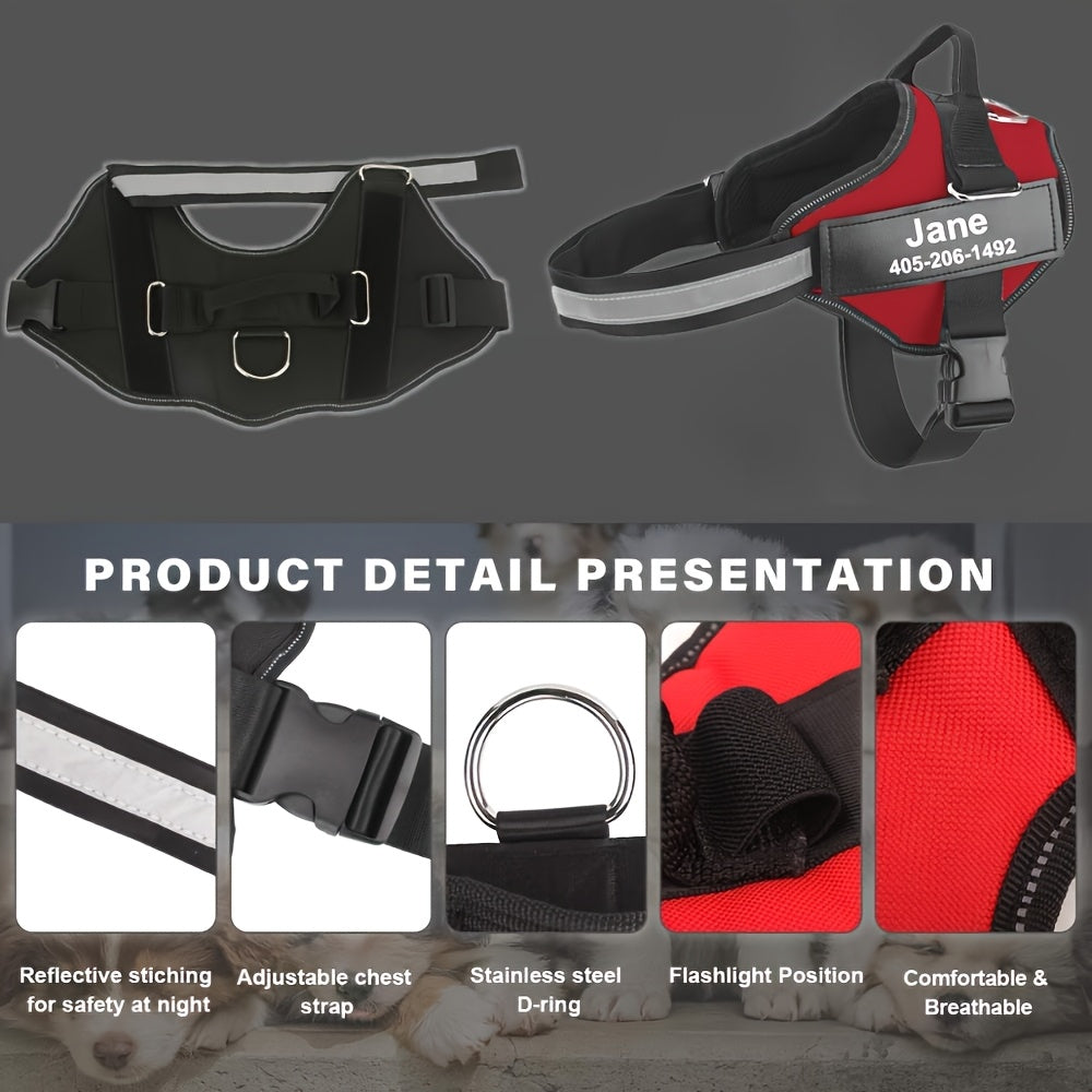 Customizable Reflective Dog Harness - Anti-Escape, Adjustable Pet Chest Vest with Personalized Name & Phone Number Patch, Durable Polyester, Striped Design, Hand-Wash Only, Harness for Dogs