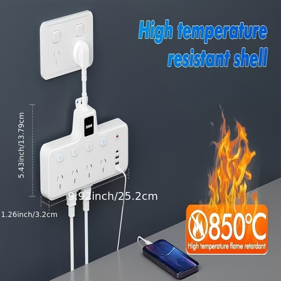 13-in-1 Power Board - Australian Standard Surge Protector with 4AU Plug, 4AC Outlets, 2 USB-A & 2 USB-C Ports, LED Light, 4000J Protection, Flexible Cord for Home & Office Use, Bedroom & Kitchen Power Strip, Versatile Power Solution, Modern Power Strip,