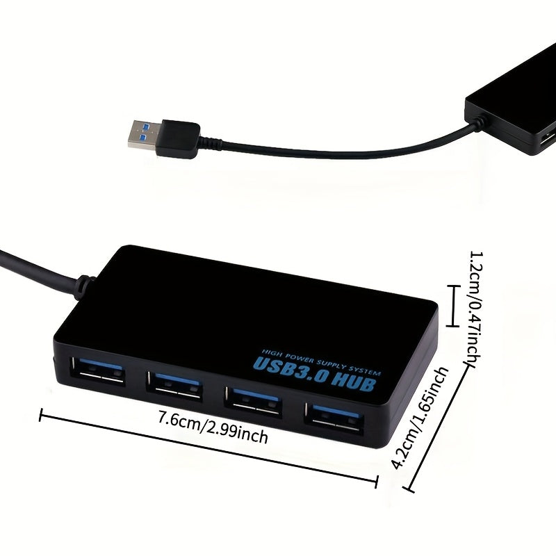 4-Port USB 3.0 Hub, USB Splitter, Ultra-Thin Mini Multi-Port Extension Cable, Compatible with PC, Macbook, PS4, PS5, Xbox, Keyboard, Mac, Laptop, Printer, Mouse [USB Adapter, USB Extension Cable]