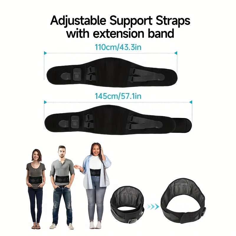 Cordless Heated Waist Massager Belt with Lumbar Support - 3 Heat & Vibration Modes, Adjustable Under-Clothes Design, USB/Battery Powered, Digital Display, Gray/Black for Outdoor & Casual Use, Snug Fit Accessory, Secure Snap Closure, Sleek Design, Recharg