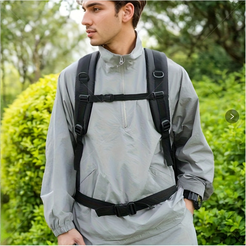 1-Pack Outdoor Travel Backpack - Large Capacity Lightweight Lockable Zippers & Anti-Fade Durable Polyester Hiking Backpack with Adjustable Shoulder Straps, Multiple Compartments & Tassel Accents for Camping, Business Trips, Daily Commute (Men & Women), H