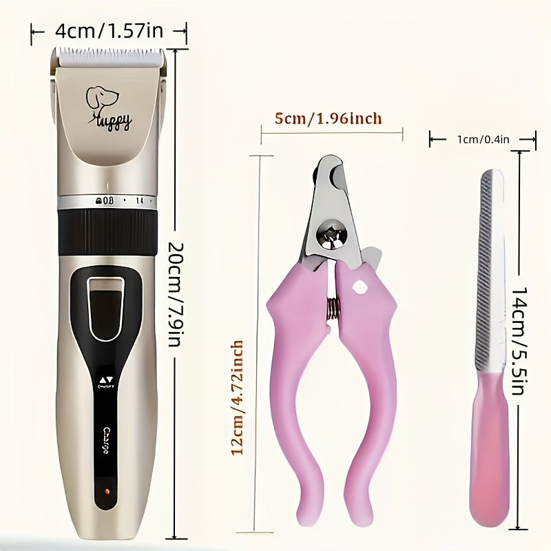 Advanced Pet Grooming Kit - Quiet Electric Trimmer with Gentle Hair Removal Technology, USB Rechargeable, Includes Scissors, Comb & Accessories for Dogs and Cats, Ideal for Home or Professional Use, Professional Pet Grooming Kit|Sleek Trimmer|Rechargeabl