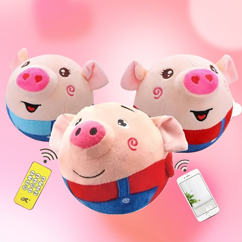 USB Rechargeable Interactive Plush Pig Dog Toy - Bouncy Talking Pet Play Ball with Vibrant Colors, Durable Plastic Design & Remote Control for All Breeds, Cute Animal Shape for Playtime Fun, Dog Ball Toy, Soft Textured Surface, Petsafe Material, Playful